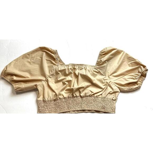 Shein Curve  Beige Crop Top Off Shoulder Sheer Ruffle Quarter Sleeve Women’s 1XL - Picture 2 of 11